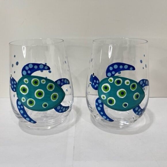 December diamonds Other - 2 Stemless Wine Glasses Turtle - Blue December Diamonds New NWT Excellent - New
